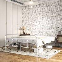 HOMCOM Bed Frame w/ Underbed Storage Headboard Metal Platform Bed Frame in White | Size: King
