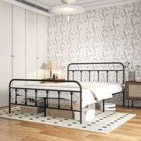 HOMCOM Bed Frame w/ Underbed Storage Headboard Metal Platform Bed Frame in Black | Size: Single