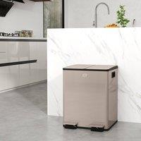 HOMCOM 2 x 20L Dual Kitchen Bin, Fingerprint-Proof for Recycling and Waste in Gold