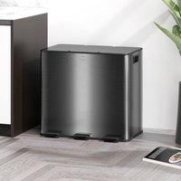 HOMCOM 3 x 15L Triple Kitchen Bin Pedal Bin for Recycling and Waste, Black