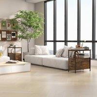 HOMCOM 2 PCs End Table, Sofa Side Table with 2 Drawers Storage Shelf, Brown