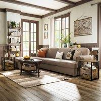 HOMCOM End Table Set of 2, Bedside Desk Slim Storage Cabinet Rustic Brown