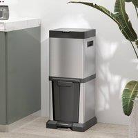 HOMCOM 20+14L Kitchen Double Bin for Recycling and Waste Vertical Pedal Bin in Silver