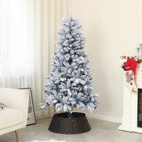 HOMCOM Blue Artificial Christmas Tree with Snow, Flocked Hinged Xmas Tree | Size: 5ft
