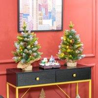 HOMCOM 2pcs Prelit Christmas Tree Tabletop Xmas Tree with LED Lights, Concrete Base in Green | Size: 3ft