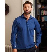 Savile Row Company London Men Classic Fit Cotton Pique Long Sleeve Polo Shirt in Dark Blue | Size: 3X-Large