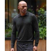 Savile Row Company London Men Merino Wool Knitted Polo Shirt in Charcoal | Size: Small