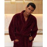 Savile Row Company London Men Supersoft Fleece Dressing Gown With Piping in Burgundy | Size: large