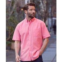 Savile Row Company London Men Classic Fit Linen Cotton Blend Button-Down Short Sleeve Casual Shirt in Pink | Size: 2X-large
