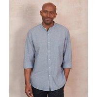 Savile Row Company London Men Denim Blue Classic Fit Linen Cotton Grandad Collar Casual Shirt | Size: Small