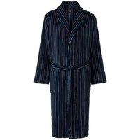Savile Row Company London Men Super Soft Striped Fleece Dressing Gown in Blue | Size: X-Large