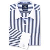 Savile Row Company London Men Classic Fit Striped Winchester Double Cuff Formal Shirt in Blue | Size: 19.5 in