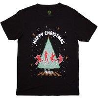 The Beatles Christmas Tree Tracks T-Shirt in Black | Size: X-Large