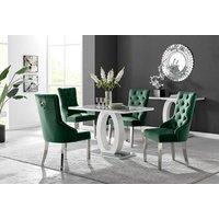 FurnitureboxUK Giovani 4 Grey Dining Table & 4 Velvet Belgravia Chairs in Green
