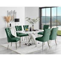 FurnitureboxUK Leonardo White Glass Marble Effect Silver Leg Table & 4 Milan Chrome Leg Chairs in Green