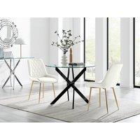 FurnitureboxUK Novara 100cm Round Black Leg Dining Table & 2 Pesaro Gold Leg Chairs in Cream