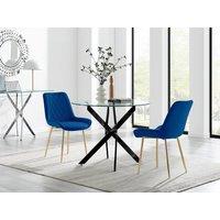 FurnitureboxUK Novara 100cm Round Black Leg Dining Table & 2 Pesaro Gold Leg Chairs in Navy