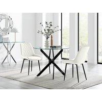 FurnitureboxUK Novara 100cm Round Black Leg Dining Table & 2 Pesaro Black Leg Chairs in Cream