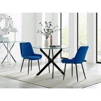 FurnitureboxUK Novara 100cm Round Black Leg Dining Table & 2 Pesaro Black Leg Chairs in Navy