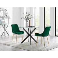 FurnitureboxUK Novara 100cm Round Black Leg Dining Table & 2 Pesaro Gold Leg Chairs in Green