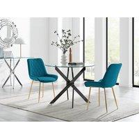 FurnitureboxUK Novara 100cm Round Black Leg Dining Table & 2 Pesaro Gold Leg Chairs in Blue