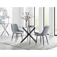 FurnitureboxUK Novara 100cm Round Black Leg Dining Table & 2 Pesaro Black Leg Chairs in Grey