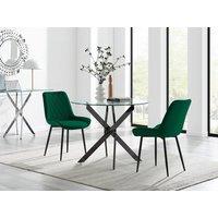 FurnitureboxUK Novara 100cm Round Black Leg Dining Table & 2 Pesaro Black Leg Chairs in Green