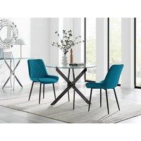 FurnitureboxUK Novara 100cm Round Black Leg Dining Table & 2 Pesaro Black Leg Chairs in Blue