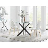FurnitureboxUK Novara 100cm Round Black Leg Dining Table & 2 Corona Gold Chairs in White