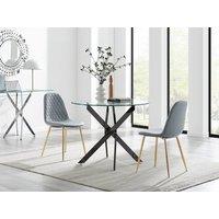 FurnitureboxUK Novara 100cm Round Black Leg Dining Table & 2 Corona Gold Chairs in Grey