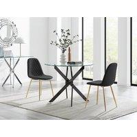 FurnitureboxUK Novara 100cm Round Black Leg Dining Table & 2 Corona Gold Chairs