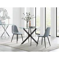 FurnitureboxUK Novara 100cm Round Black Leg Dining Table & 2 Corona Black Leg Chairs in Grey