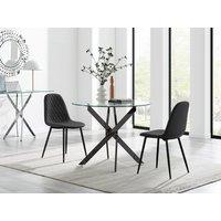 FurnitureboxUK Novara 100cm Round Black Leg Dining Table & 2 Corona Black Leg Chairs