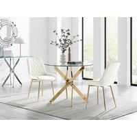 FurnitureboxUK Novara 100cm Round Gold Leg Dining Table & 2 Pesaro Gold Leg Chairs in Cream