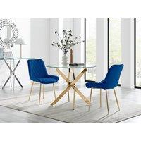 FurnitureboxUK Novara 100cm Round Gold Leg Dining Table & 2 Pesaro Gold Leg Chairs in Navy
