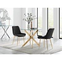FurnitureboxUK Novara 100cm Round Gold Leg Dining Table & 2 Pesaro Gold Leg Chairs in Black