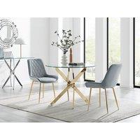 FurnitureboxUK Novara 100cm Round Gold Leg Dining Table & 2 Pesaro Gold Leg Chairs in Grey