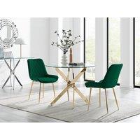 FurnitureboxUK Novara 100cm Round Gold Leg Dining Table & 2 Pesaro Gold Leg Chairs in Green