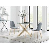FurnitureboxUK Novara 100cm Round Gold Leg Dining Table & 2 Corona Gold Chairs in Grey
