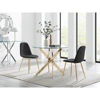FurnitureboxUK Novara 100cm Round Gold Leg Dining Table & 2 Corona Gold Chairs in Black