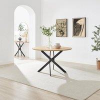 FurnitureboxUK Novara Round Oak Veneer and Black Metal 6 Seater Dining Table