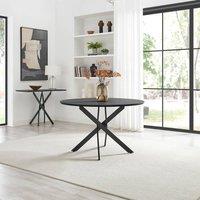 FurnitureboxUK Novara Round Black Wood and Metal 6 Seater Dining Table in Light Oak