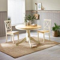 FurnitureboxUK Bude Round Wooden Dining Table and 2 Millford Chairs in Cream