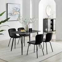 FurnitureboxUK Asti Grey Marble Ceramic Top Dining Table & 4 Black Asti Chairs | Size: 4 Person