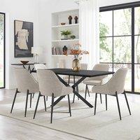 FurnitureboxUK Leonardo Black Top Dining Table & 6 Beaumont Fabric Chairs in Cream