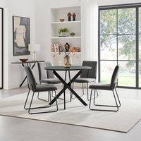 FurnitureboxUK Novara 100cm Black Top Round Dining Table & 4 Dark Grey Halley Chairs