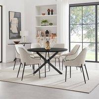 FurnitureboxUK Novara Black Top Dining Table & 6 Beaumont Cream Fabric Chairs