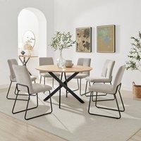 FurnitureboxUK Novara 120cm Oak Effect Dining Table & 6 Halleyy Taupe Fabric Chairs in Beige