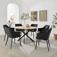 FurnitureboxUK Novara 120cm Oak Effect Dining Table & 6 Calla Black Velvet Chairs