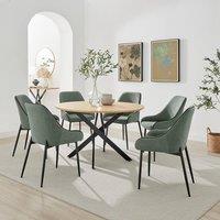 FurnitureboxUK Novara 120cm Oak Effect Dining Table & 6 Beaumont Green Fabric Chairs